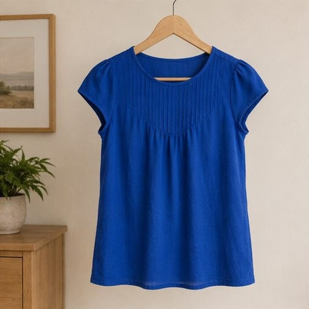 Cobalt Pintuck Yoke Blouse